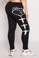 Womens Plus Size Blessed Cross Print Leggings, Black, Size 1X