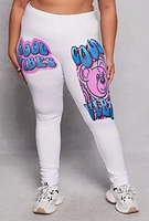 Womens Plus Size Good Vibes Bear Graphic Leggings, White, Size 2X