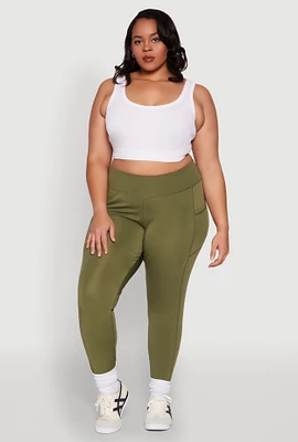 Womens Plus Size High Waisted Cell Phone Pocket Leggings, Green, Size 2X