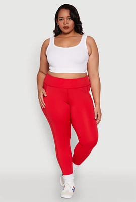 Womens Plus High Waisted Cell Phone Pocket Leggings, Red,
