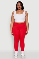 Womens Plus High Waisted Cell Phone Pocket Leggings, Red,