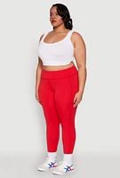 Womens Plus High Waisted Cell Phone Pocket Leggings, Red,