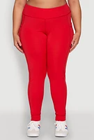 Womens Plus High Waisted Cell Phone Pocket Leggings, Red,