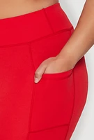 Womens Plus High Waisted Cell Phone Pocket Leggings, Red,
