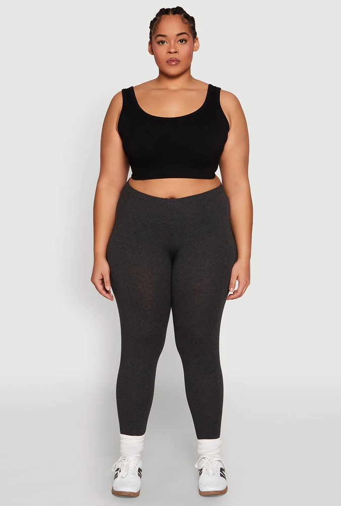 Womens Plus High Waisted Leggings, Grey,
