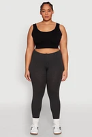 Womens Plus High Waisted Leggings, Grey,