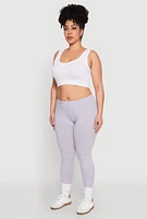 Womens Plus High Waisted Leggings, Grey,