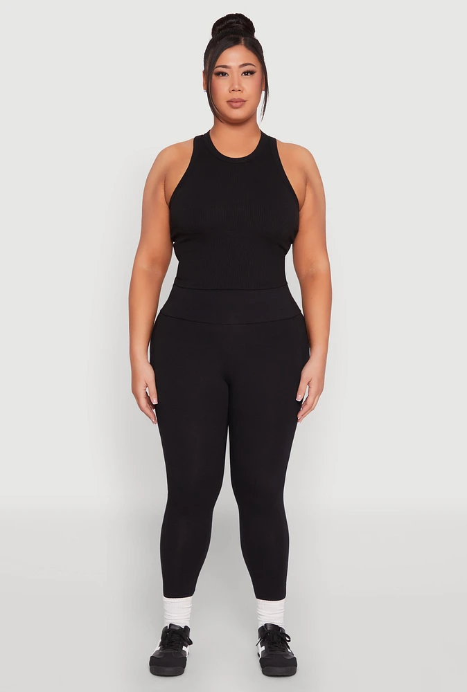 Womens Plus Size Side Pocket High Waisted Leggings, Black, Size 1X