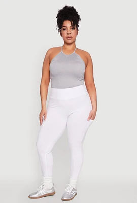 Womens Plus Size Side Pocket High Waisted Leggings, White, Size 2X