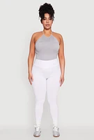 Womens Plus Size Side Pocket High Waisted Leggings, White, Size 2X
