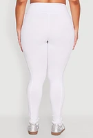Womens Plus Size Side Pocket High Waisted Leggings, White, Size 2X