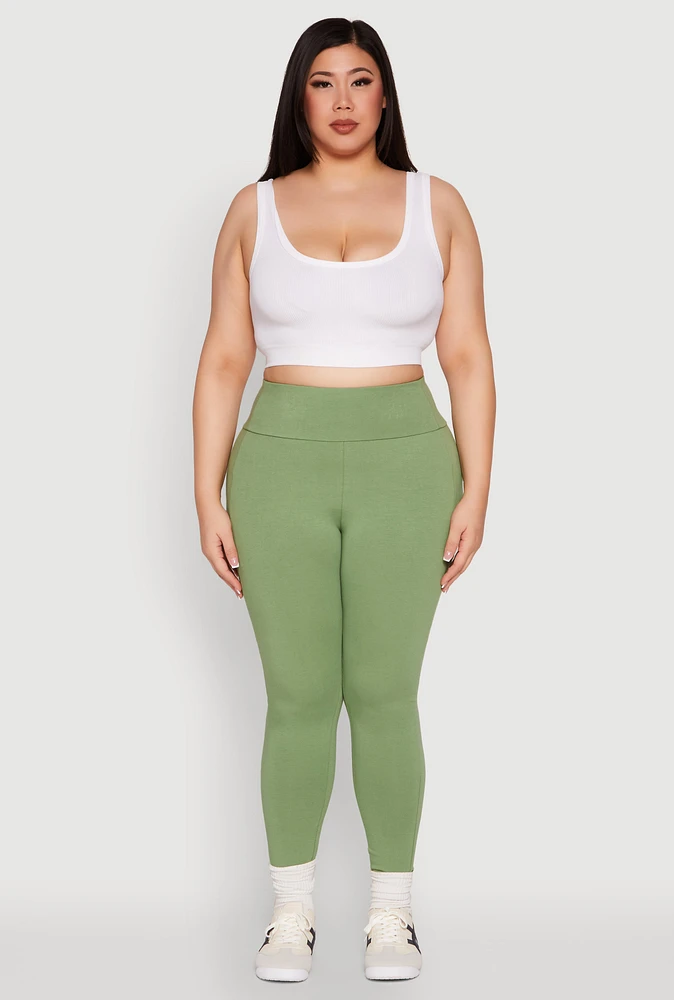 Womens Plus Side Pocket High Waisted Leggings,