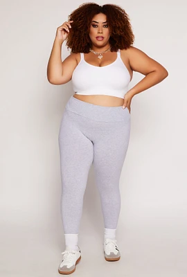 Womens Plus Size Basic Waistband High Waist Leggings, Grey, Size 1X
