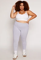 Womens Plus Size Basic Waistband High Waist Leggings, Grey, Size 1X