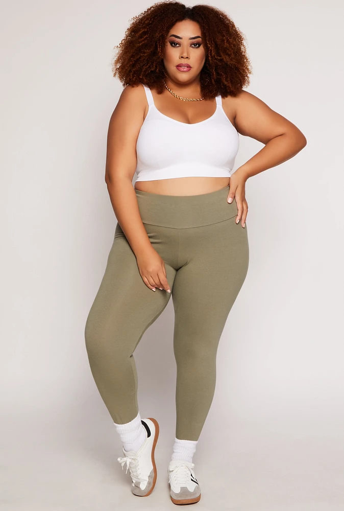 Womens Plus Basic Waistband High Waist Leggings, 1X