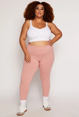 Womens Plus Size Basic Waistband High Waist Leggings, Pink, Size 1X