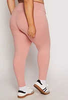 Womens Plus Size Basic Waistband High Waist Leggings, Pink, Size 1X