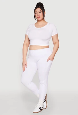 Womens Plus Side Pocket Leggings, White,