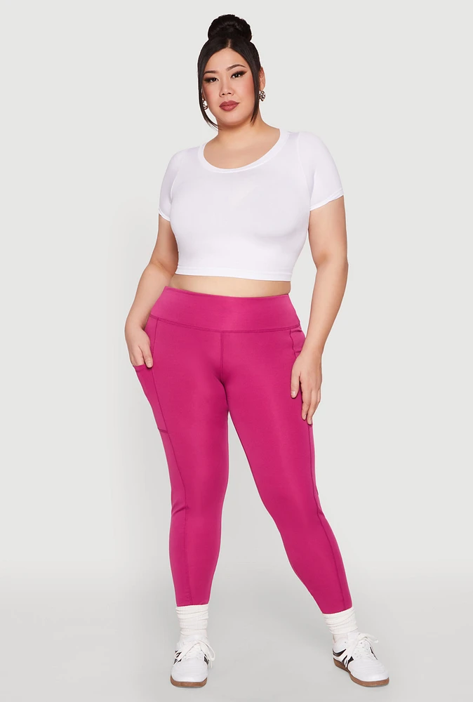Womens Plus Size Side Pocket Leggings, Pink, Size 1X