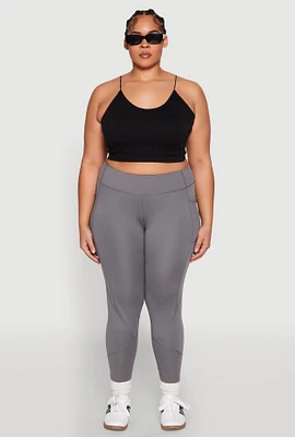 Womens Plus Size Cell Phone Pocket Leggings, Grey, Size 1X
