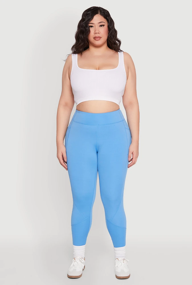 Womens Plus Size Cell Phone Pocket Leggings, Blue, Size 3X