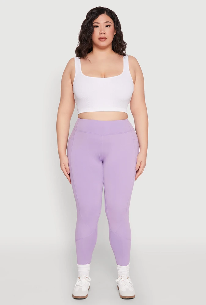 Womens Plus Size Cell Phone Pocket Leggings, Purple, Size 1X