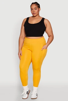Womens Plus Size Side Zip Pocket Leggings, Yellow, Size 1X