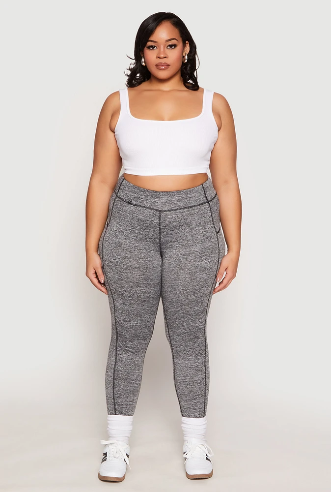 Womens Plus Size Side Pocket High Waist Active Leggings, Grey, Size 1X