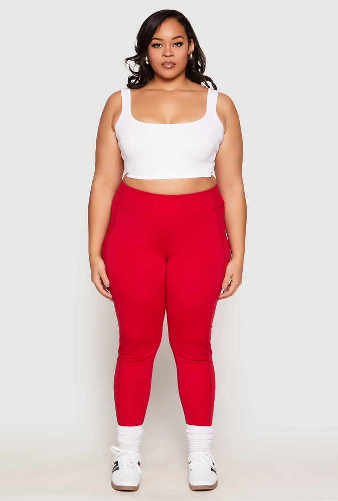 Womens Plus Size Side Pocket High Waist Active Leggings, Red, Size 2X