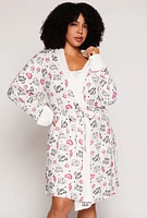 Womens Plus Size Girl Boss Graphic Cami Nightgown with Robe, White, Size 3X