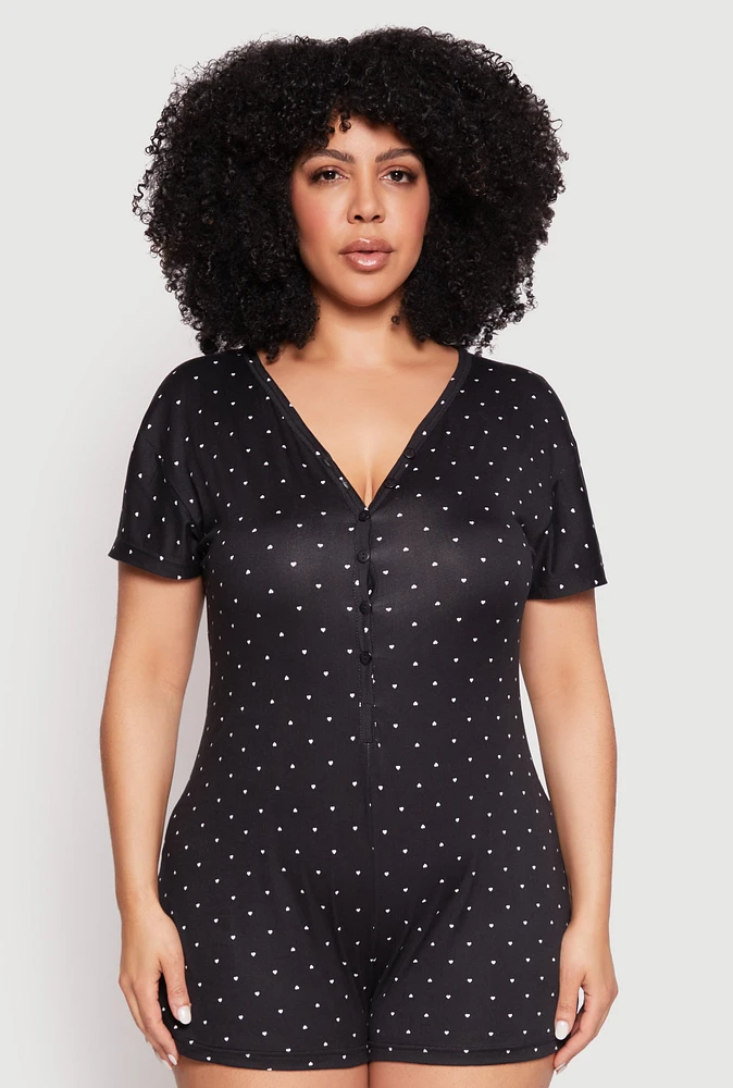 Womens Plus Size Kiss Me Pajama Romper, Black, Size 2X