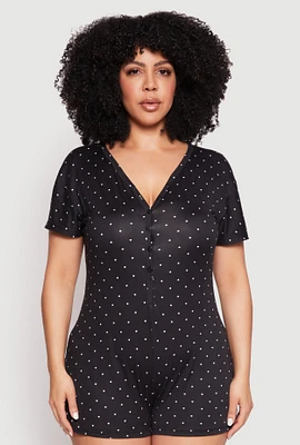 Womens Plus Size Kiss Me Pajama Romper, Black, Size 2X