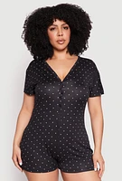 Womens Plus Size Kiss Me Pajama Romper, Black, Size 2X