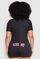 Womens Plus Size Kiss Me Pajama Romper, Black, Size 2X