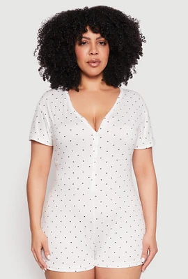 Womens Plus Size Kiss Me Pajama Romper, White, Size 3X