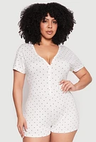 Womens Plus Size Kiss Me Pajama Romper, White, Size 3X
