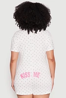 Womens Plus Size Kiss Me Pajama Romper, White, Size 3X