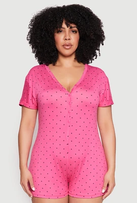 Womens Plus Size Kiss Me Pajama Romper, Pink, Size 1X