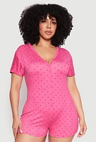 Womens Plus Size Kiss Me Pajama Romper, Pink, Size 1X
