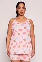 Womens Plus Gummy Bear Pajama Top and Shorts, Pink,
