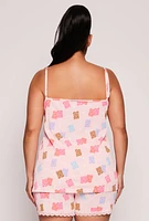 Womens Plus Gummy Bear Pajama Top and Shorts, Pink,