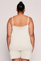 Womens Plus Size Lace Trim Pajama Cami and Shorts, Beige, Size 2X