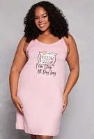 Womens Plus Size Pillow Queen Cami Nightgown with Robe, Pink, Size 1X