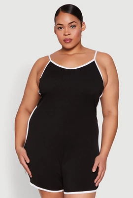 Womens Plus Contrast Trim Cami Pajama Romper,