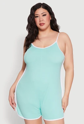 Womens Plus Contrast Trim Cami Pajama Romper,