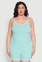 Womens Plus Contrast Trim Cami Pajama Romper,