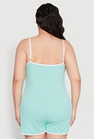 Womens Plus Contrast Trim Cami Pajama Romper,