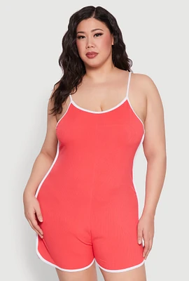 Womens Plus Contrast Trim Cami Pajama Romper,
