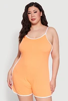 Womens Plus Contrast Trim Cami Pajama Romper, 2X