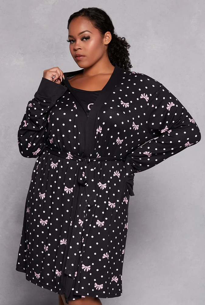 Womens Plus Girl Gang Graphic Cami Nightgown with Robe, Black,